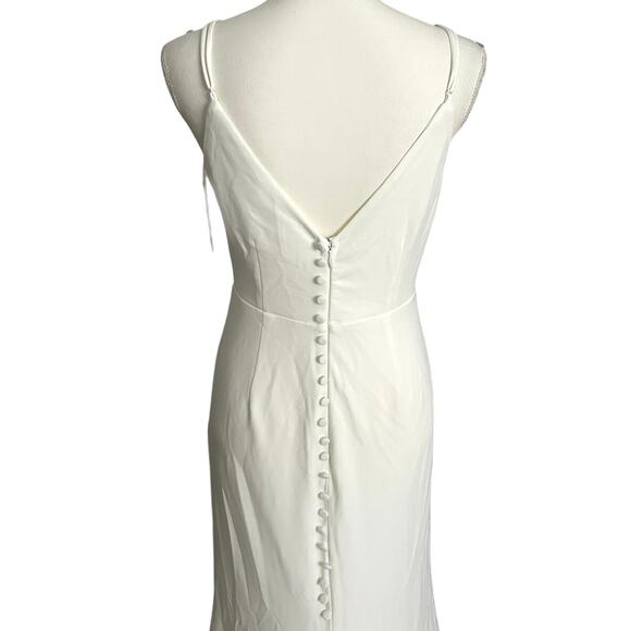 LULUS Elegant White Crepe‎ Mermaid Dress Minimalist Gown Button-Back Detail-Sz M - Picture 8 of 9